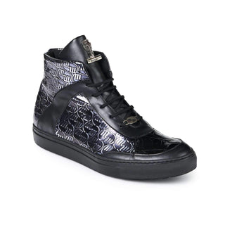 Mauri 8583 Heart Men's Designer Shoes Nappa Black Calf-Skin Print and Baby Crocodile Sneakers (MA5016) (Special Order)-AmbrogioShoes