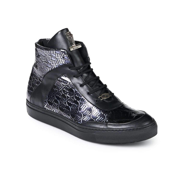 Mauri 8853 Heart Men's Shoes Nappa Black Calf-Skin Print and Baby Crocodile Sneakers (MA5016)-AmbrogioShoes