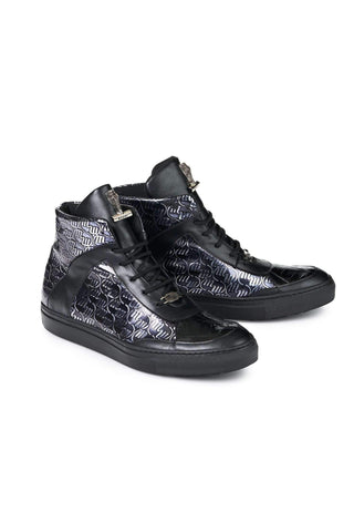 Mauri 8583 Heart Nappa Black Calf-Skin Print and Baby Crocodile Sneakers (MA5016)-AmbrogioShoes