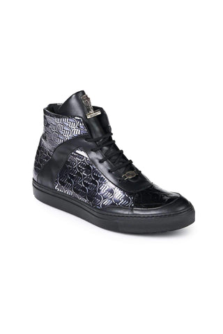 Mauri 8583 Heart Nappa Black Calf-Skin Print and Baby Crocodile Sneakers (MA5016)-AmbrogioShoes