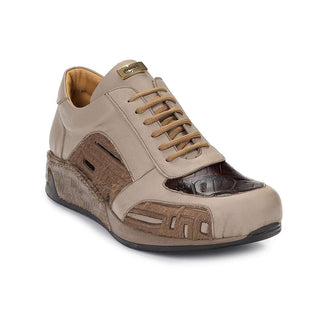 Mauri 8587 Designer Shoes Exotic Skin Men's Nappa Calf-skin Leather & Baby Croc Brown Sneakers (MA4927) (Special Order)-AmbrogioShoes