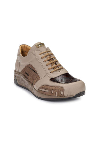 Mauri 8587 Designer Shoes Skin Men's Nappa Calf-skin Leather & Baby Croc Brown Sneakers (MA4927)-AmbrogioShoes