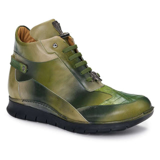 Mauri 8593 Designer Shoes Exotic Skin Men's Nappa Calf-skin & Baby Croc Multi Green Sneakers (MA4929) (Special Order)-AmbrogioShoes