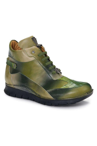 Mauri 8593 Designer Shoes Skin Men's Nappa Calf-skin & Baby Croc Multi Green Sneakers (MA4929)-AmbrogioShoes