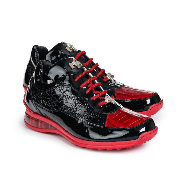 Mauri 8900/2 Bubble Men's Shoes Red and Black Baby Crocodile and Patent Print Leather Sneakers (MA5020)-AmbrogioShoes
