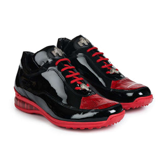 Mauri 8900/2 Bubble Men's Designer Shoes Red and Black Baby Crocodile and Patent Leather Sneakers (MA5019) (Special Order)-AmbrogioShoes