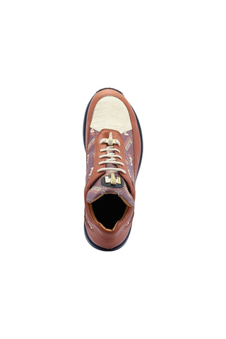 Mauri 8900/2 Tag Cognac, Cream & Brown Crocodile / Nappa Leather Casual Sneakers (MA5446)