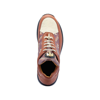 Mauri 8900/2 Tag Men's Shoes Cognac, Cream & Brown Exotic Crocodile / Nappa Leather Casual Sneakers (MA5446) (Special Order)-AmbrogioShoes