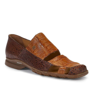 Mauri 9288 Men's Designer Shoes Exotic Skin Frog & Baby Croc Brown Sandals (MA4932) (Special Order)-AmbrogioShoes
