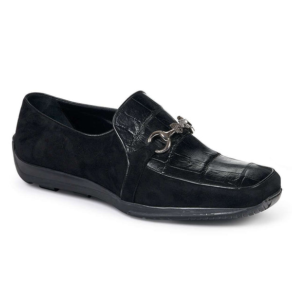 Mauri Shoes Exotic Skin Men's Salice Black Suede & Alligator Body Loafers 9297(MA4820)-AmbrogioShoes