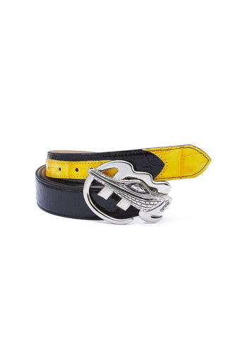 Mauri AB6 Men's Black & Yellow Crocodile / Patent Embossed Belt (MAB1001)