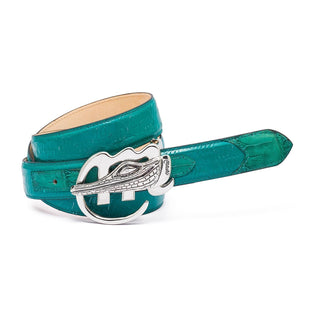 Mauri AB6 Men's Leaf Green Exotic Crocodile / Patent Embossed Leather Belt (MAB1017) (Special Order)-AmbrogioShoes