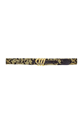 Mauri AB72 Men's Black & Gold Crocodile / Didier Fabric Belt (MAB1014)
