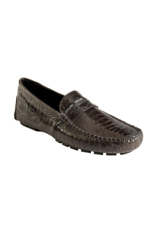 Mauri Agate Gray Exotic Ostrich Leg Casual Penny Moccasins 3482 (MAO1044)-AmbrogioShoes