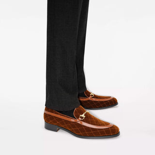 Mauri Allure 3257/1 Men's Shoes Quilted Velvet / Patent leather Slip-on Horsebit Loafers (MA5642)(Special Order)-AmbrogioShoes