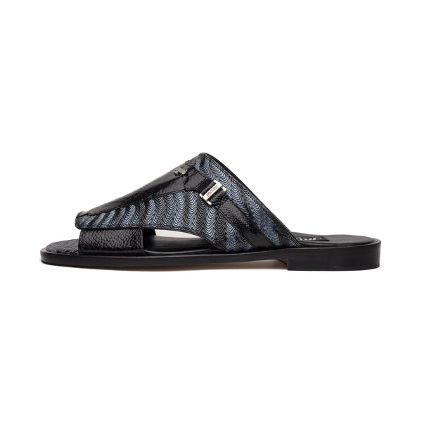 Mauri Aloha 1406/1 Men's Shoes Multi Gray & Black Exotic Ostrich Leg / Balera Leather Slip-on Sandals (MA5610)-AmbrogioShoes