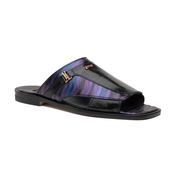 Mauri Aloha 1406/1 Men's Shoes Multi Purple & Black Exotic Ostrich Leg / Balera Leather Slip-on Sandals (MA5609)-AmbrogioShoes