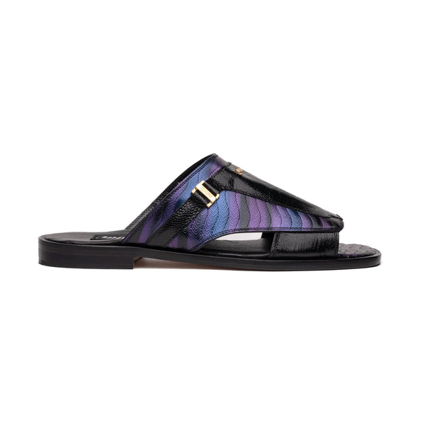 Mauri Aloha 1406/1 Men's Shoes Multi Purple & Black Exotic Ostrich Leg / Balera Leather Slip-on Sandals (MA5609)-AmbrogioShoes