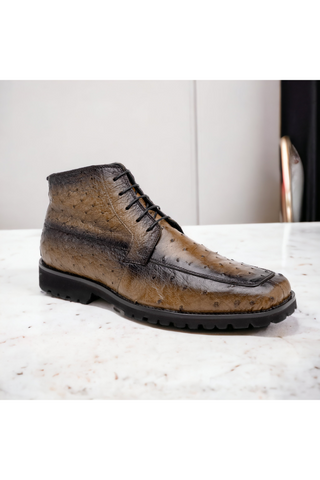Mauri Angel 3238 Olive with Black Finished Exotic Ostrich Split-Toe Derby Boots (MA5588)-AmbrogioShoes