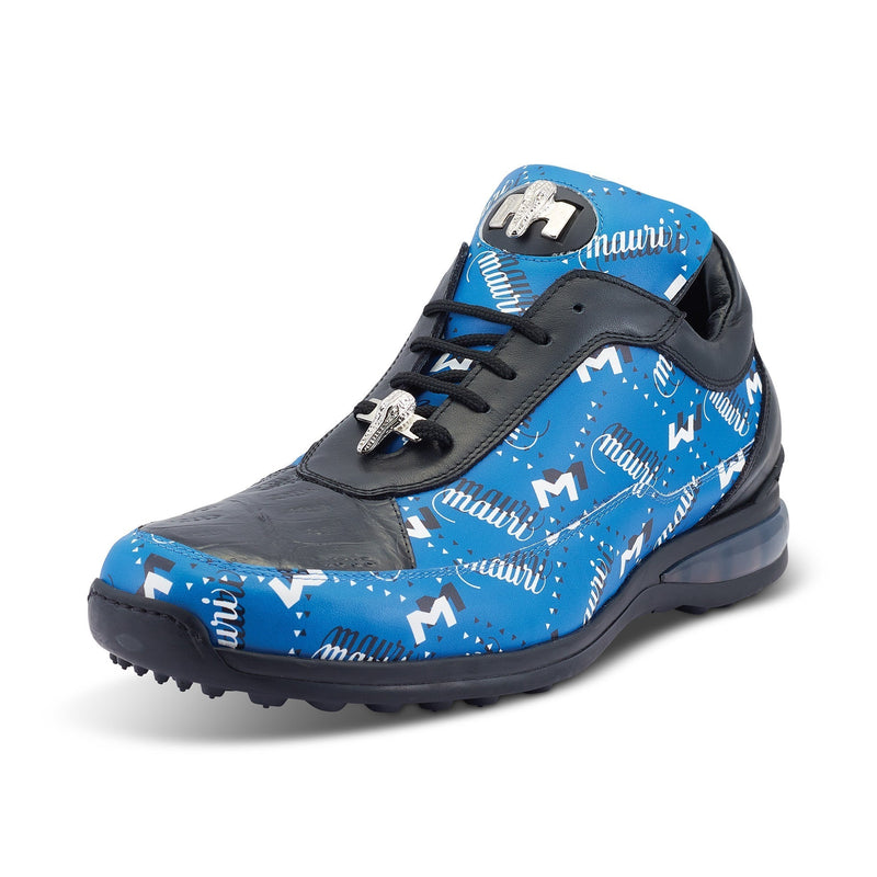Mauri Baller 8900/2 Men's Shoes Black & Blue Exotic Crocodile / Calf-Skin Leather Casual Sneakers (MA5506)-AmbrogioShoes