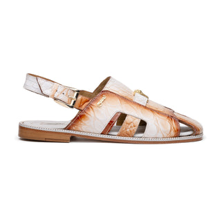 Mauri Barbados 1674/5 Men's Shoes White with Cognac Finish Exotic Alligator / Hornback Sandals (MA5613) (Special Order)-AmbrogioShoes