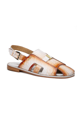 Mauri Barbados 1674/5 White with Cognac Finish Exotic Alligator / Hornback Sandals (MA5613)-AmbrogioShoes
