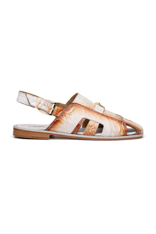 Mauri Barbados 1674/5 White with Cognac Finish Exotic Alligator / Hornback Sandals (MA5613)-AmbrogioShoes
