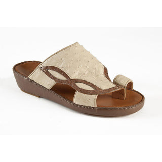 Mauri Beige / Brown Exotic Crocodile / Oxtrich Casual Sandals 1264-2 (MAO1057)-AmbrogioShoes