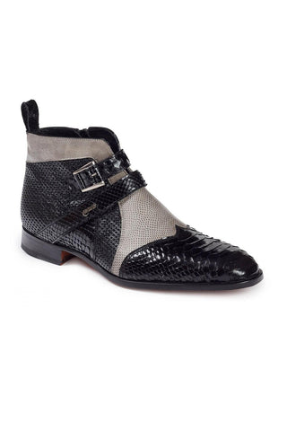Mauri Bellini Black & Grey Snake, Lizard & Ostrich Boots Art 4828 (MA4640) (Made to Order)-AmbrogioShoes