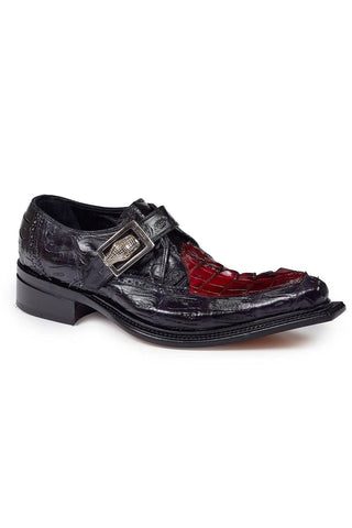 Mauri Black & Red Hornback Tail & Baby Croc Single Monkstrap Loafers (MA4616)