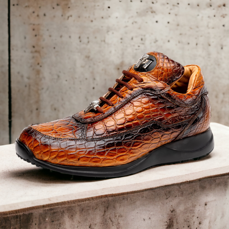 Mauri Bloodshed 8900/2 Men's Shoes Toffee with Black Finished Exotic Alligator Sneakers (MA5564)-AmbrogioShoes
