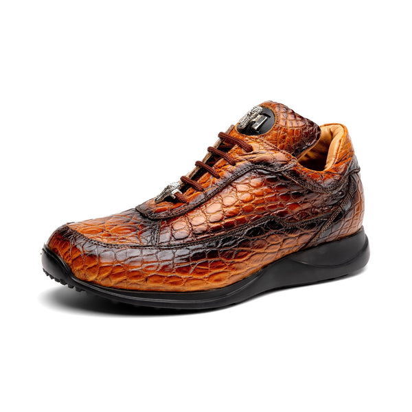 Mauri Bloodshed 8900/2 Men's Shoes Toffee with Black Finished Exotic Alligator Sneakers (MA5564)-AmbrogioShoes