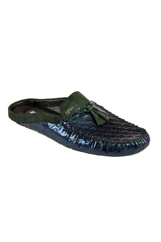 Mauri Blue & Green Homer Embossed Fabric / Suede Tassel Sandals 3480 (MAO1038)-AmbrogioShoes