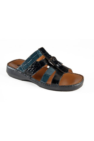 Mauri Blue Navy / Carribean Blue Alligator Casual Sandals 5048 (MAO1055)-AmbrogioShoes