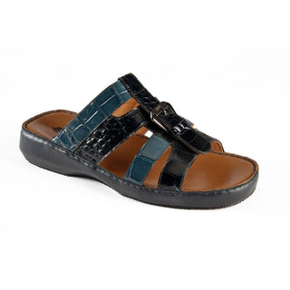 Mauri Blue Navy / Carribean Blue Exotic Alligator Casual Sandals 5048 (MAO1055)-AmbrogioShoes