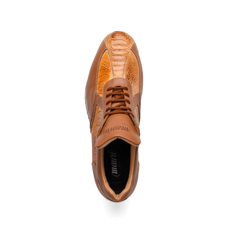 Mauri Bolt M770/4 Men's Shoes Chestnut Exotic Ostrich Leg / Nappa Leather Casual Sneakers (MA5626)-AmbrogioShoes