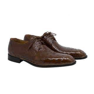 Mauri Boulevard Men's Designer Shoes Tabacco Brown Exotic Ostrich Wing-tip Oxfords 3038 (MA5107) (Special Order)-AmbrogioShoes