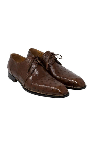 Mauri Boulevard Tabacco Brown Exotic Ostrich Wing-tip Oxfords 3038 (MA5107)-AmbrogioShoes