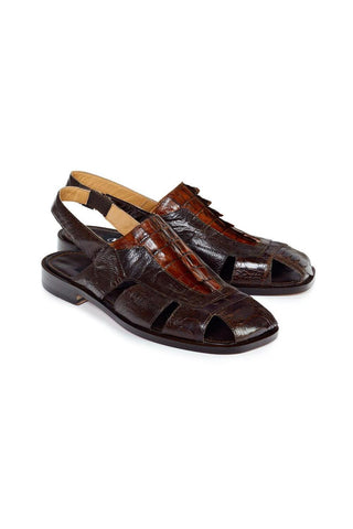 Mauri Brown Ostrich & Hornback Alligator Dark Sandals 1867 (MA4501)-AmbrogioShoes