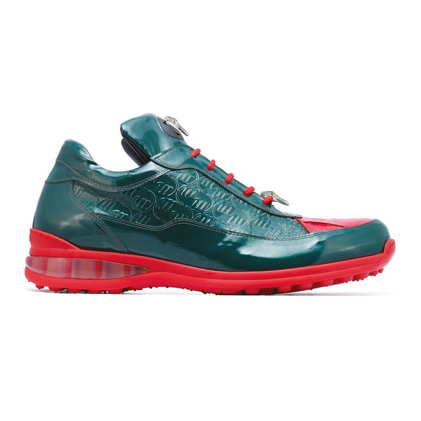 Mauri Bubble 8900/2 Men's Shoes Green & Red Exotic Caiman Crocodile / Patent Leather Sneakers (MA5281)-AmbrogioShoes