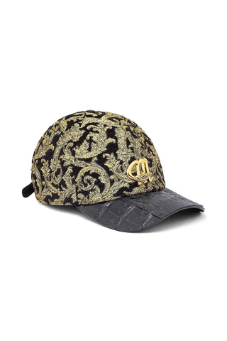 Mauri Cap H65 Men's Black & Gold Exotic Crocodile / Didier Fabric Hat (MAH1006)