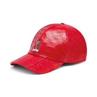 Mauri Cap H65 Men's Red Exotic Crocodile / Patent Embossed Leather Hat (MAH1015) (Special Order)-AmbrogioShoes