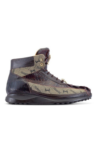 Mauri Chronic 8484 Sport Rust & Taupe Ostrich Leg / Hornback Tail / Fabric High-Top Sneakers (MA5488)