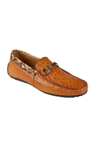 Mauri Cognac Exotic Snake-Skin / Ostrich Horsebit -Casual Moccasins 3464 (MAO1043)-AmbrogioShoes