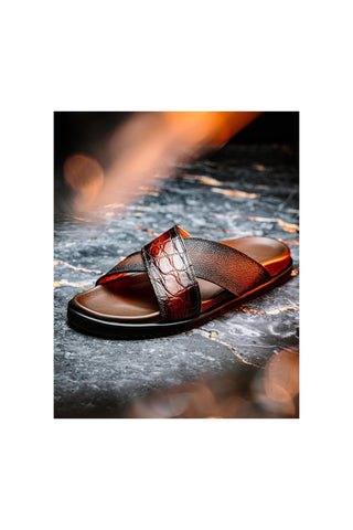 Mauri Coral 5134/6 Exotic Alligator Skin & Time Leather Slip-on Sandals (MA5608)-AmbrogioShoes