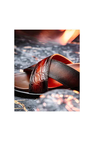 Mauri Coral 5134/6 Exotic Alligator Skin & Time Leather Slip-on Sandals (MA5608)-AmbrogioShoes