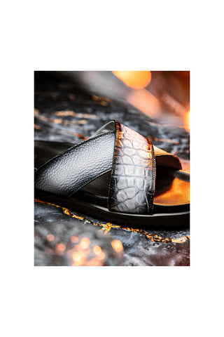 Mauri Coral 5134/6 Exotic Alligator Skin & Time Leather Slip-on Sandals (MA5608)-AmbrogioShoes