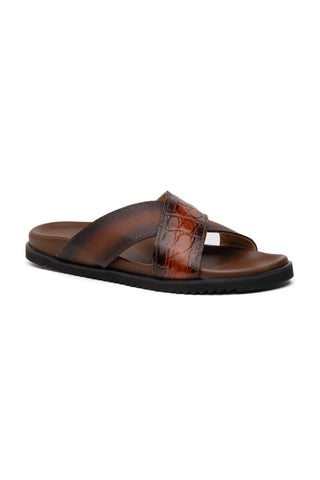 Mauri Coral 5134/6 Exotic Alligator Skin & Time Leather Slip-on Sandals (MA5608)-AmbrogioShoes