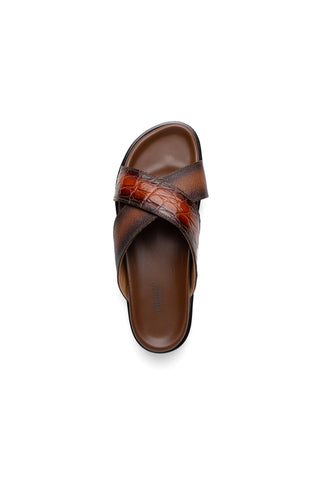 Mauri Coral 5134/6 Exotic Alligator Skin & Time Leather Slip-on Sandals (MA5608)-AmbrogioShoes