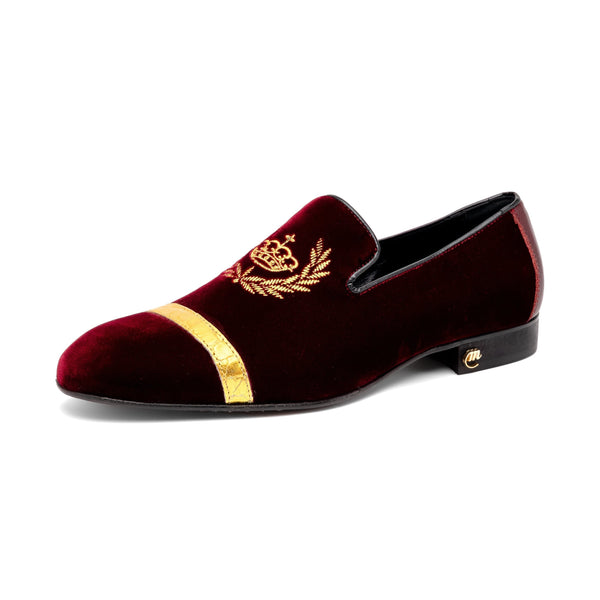 Mauri 3296 Men's Shoes Ruby Red Alligator / Velvet / Nappa Leather Slip-On Loafers (MA5569)-AmbrogioShoes